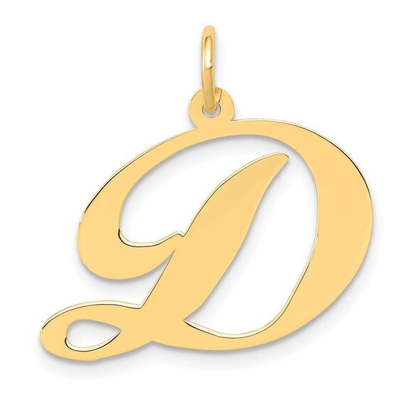 Kazi Luxury 14k Yellow Gold Large Fancy Script Letter D Initial Charm - Picture 1 of 3